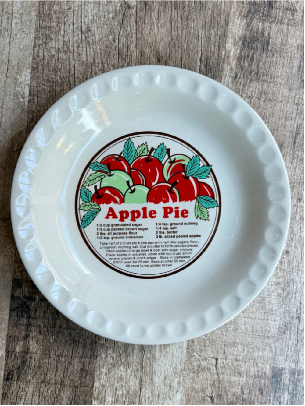 Vintage Sunnycraft Sunstone Collection Apple Pie Recipe Ceramic Dish 10 Inch